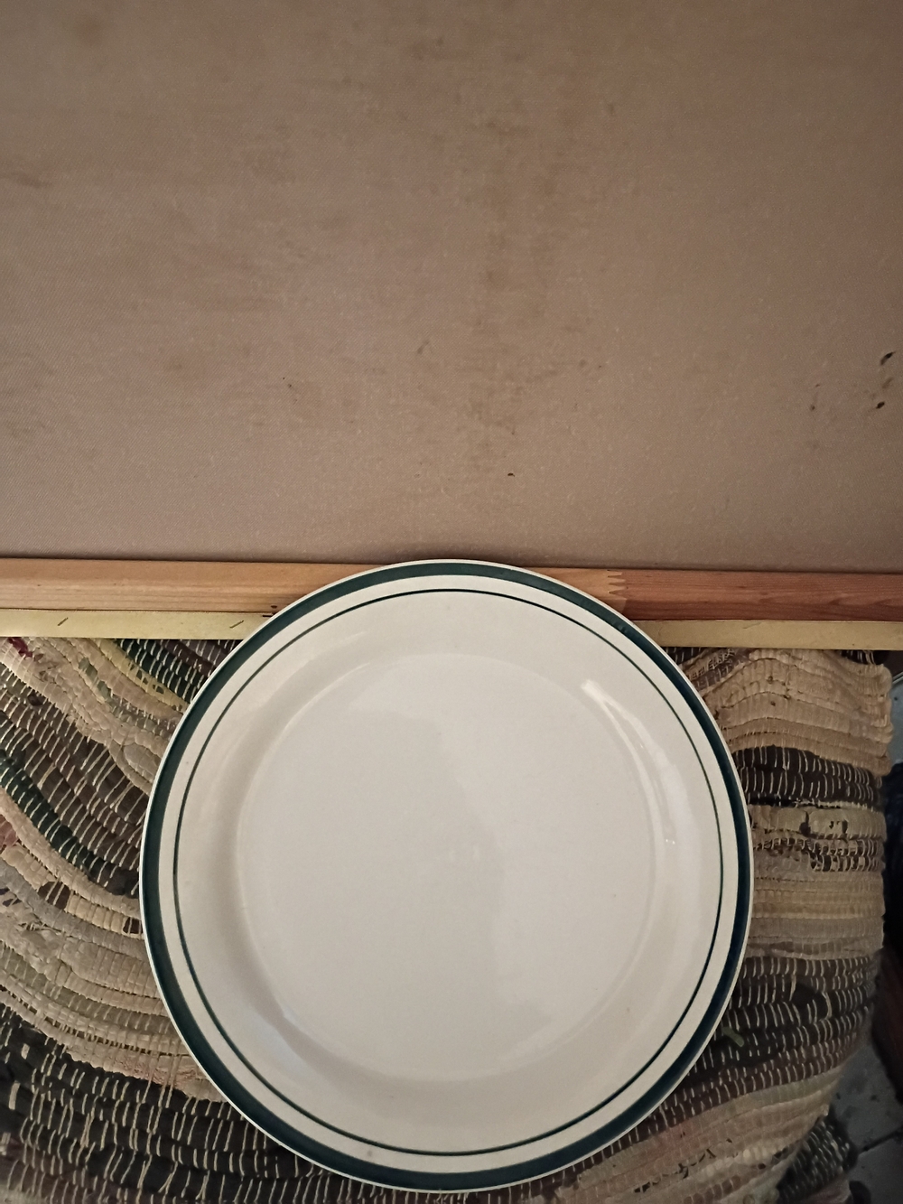 Dansk White Plate with Dual Green Rim